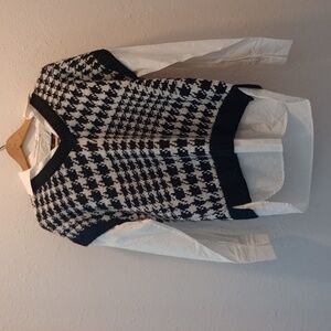Altar’d State Houndstooth Sweater Vest Layered Shirt Preppy Chic NW Twofer Shirt